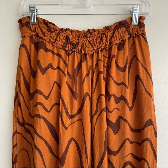 Anthropologie Wide Leg pull on pant bronze wavey artsy pattern retro 70s small S - Picture 8 of 16